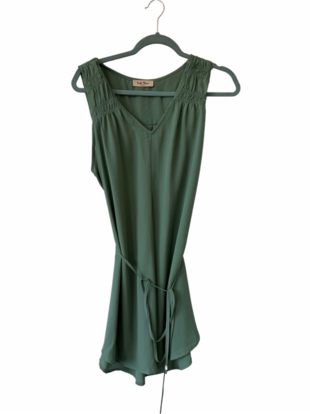 Sleeveless Smocked Shoulder Tunic Dress - Olive